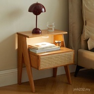 Bedside Table Modern Shelf Storage Bedroom Cherry Wood I1 Solid Wood Light Luxury Rattan Bedside Tab