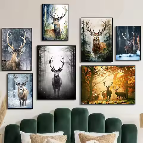 Lovely Wild Animal Deer Poster Prints Cute Jungle Angel Canvas Painting Wall Art Picture for Living 
