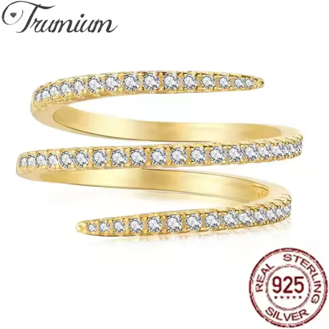 Trumium 100%925 Sterling Silver Creative Meteor Rings for Women Luxury 18K Gold Plated Full 5A Zirco