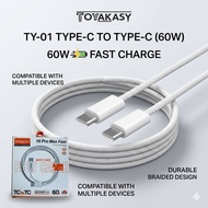 Toyakasy TY-01 60W/27W Type C to C Cable PD Fast Charging 1M USB C Charger Cable