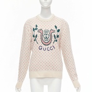 GUCCI 100% wool cream red fairisle vintage Crest logo intarsia sweater top XS