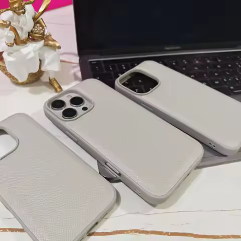 Gray High Quality Epsom Grain Leather Case Slim Non-Slip Shockproof Shell For iPhone 13 14 15 16 Pro