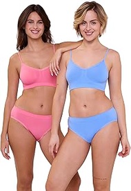 Billet Doux Women's Zen Attitude_563111 Bra (Pack of 2), Cornflower + Sunkist Coral, 44-46