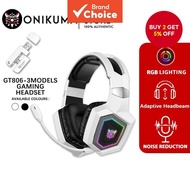 Onikuma GT806 White Gaming Earphones, Wireless Bluetooth 5.4V/2.4GHz Headset with RGB Light and Deta
