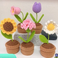 New Handmade Crochet Artificial Flower Finished Potted Flower Sunflower Rose Tulip Daisy DIY Fake Flower Birthday Wedding Valentine's Day Party Car Decoration Gift