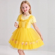 Girls Princess Dress Yellow Bow Dress Girls Yellow Flower Gauze Princess Dress