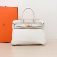 HERMES Birkin30I2奶油白Togo皮Z刻金扣肩背包