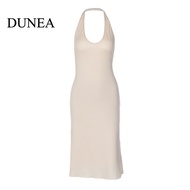 DUNEA Women SexyBacklessLaceupHalterSleevelessSolidDress