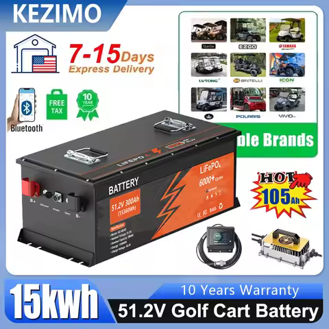 US STOCK LiFePO4 48V 300Ah Golf Cart Lithium Battery 15Kwh 6000+ Cycles 16S 200A Bluetooth BMS 51.2V