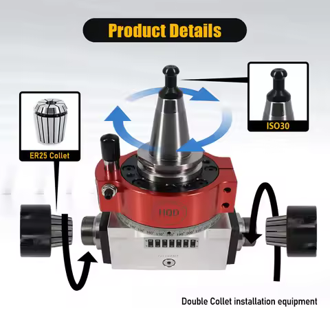 1:1.43 Speed Increasing Angle Head for HSK63F / ISO30 Spindle ER25 Collet x2 / x4 Max 12000rpm Φ1-16
