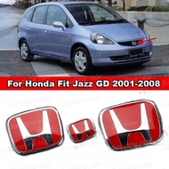 For Honda Fit Jazz GD 2001-2008 Acrylic Honda Red 3D Emblem Front Rear Steering Wheel Logo Frame Pan