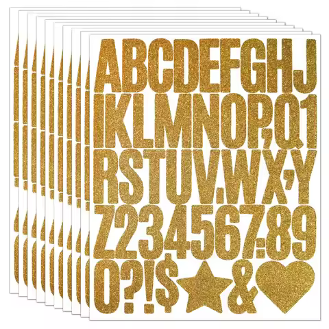 5 Sheets English Letter a-Z Glitter Letter Stickers Sparkling 2/1.5 Inch Alphabet Big Letter Sticker