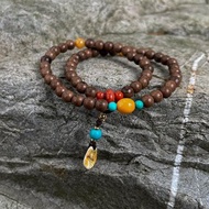 老礦蜜蠟綠松石南紅瑪瑙檀木雙圈手串