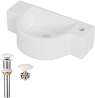 Albriya Bathroom Ceramic Washbasin with Pop Up Drain and Installation Kit, White Small Sink Wall Mount Sink Corner Sink Set Chrome Pop-up Drain Included (Not Included Faucet)