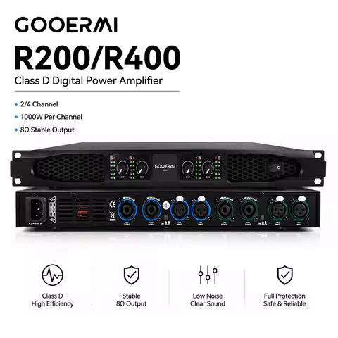 Gooermi R200/R400 Class D Digital Power Amplifier 2/4 Channel 1000W Professional Audio Amp for Stage