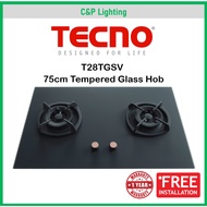 Tecno 75cm (New Color) Schott Tempered Glass Cooker Hob Gas Stove with Inferno Wok Burner Technology T28TGSV