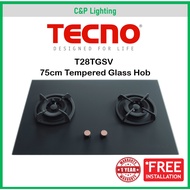 Tecno 75cm (New Color) Schott Tempered Glass Cooker Hob Gas Stove with Inferno Wok Burner Technology