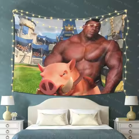 Hog Rider Creative Tapestry Background Multiple Sizes 2D Digital Game Theme Polyester Dorm Living Ro