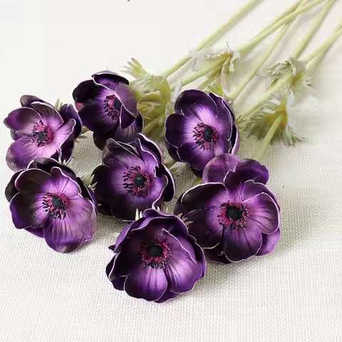 10Pcs High-Quality Real Touch PU Anemone Rose for Wedding Decoration Bride Feel Silk Flower Home Acc
