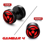 1Buah Anting Magnet Anime Naruto Mata Sharingan Rinnegan Jepit Tusuk Barbel Roda Bulat Hitam Stainle