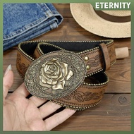 ETERNITY Vintage Carved Bule PU Wide Belts Boho Brown Embossed Waistband Western Jeans Pants Belt