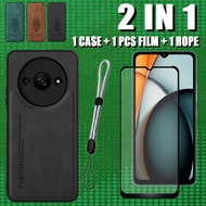 2 IN 1 Leather Casing For Redmi A3 Case with Ceramic Screen Protector and Mobile phone lanyard