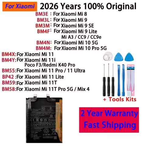 100% Original BM58 Battery For Xiaomi Mi 8 9 10 11 11i 11T Ultra SE Lite Mi A3 CC9 CC9e Poco F3 Redm