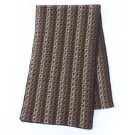 極佳狀態☆ FENDI 100% 羊毛 FF 標誌微型祖卡圖案針織圍巾，ブラウン，義大利製造，男女皆宜。