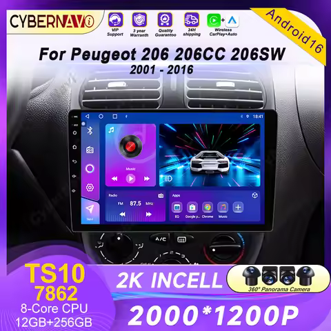 For Peugeot 206 206CC 206SW 2001 - 2016 Multimedia Player Carplay BT Stereo GPS DSP DVD Head Unit An