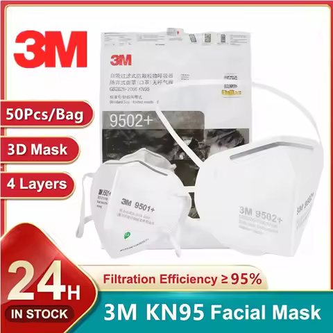 50Pcs/bag 3M KN95 Face Mask 9501+/9502+ Original Adult Reusable Earloop Headband Approved Wide Soft 