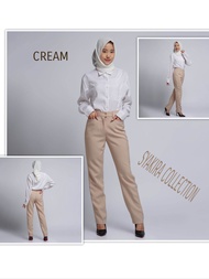 Celana wanita kerja kantor terbaru polyester premium stretch import syakira by azkia cream ungu tua