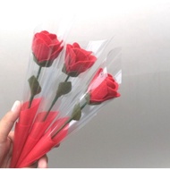 Bunga mawar merah flanel murah satuan | bunga mawar buatan merah