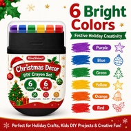 Holiday Crayon Set - 6 Bright Colors Christmas Craft for Kids, Storage Case