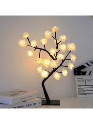 1個led彩色閃爍燈串玫瑰樹燈飾,創意夜燈禮物適合最好的朋友,適用於臥室、客廳和其他場合
