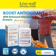 Live-well CUMIN Turmeric 400mg Supplement Bioperine VItality Antioxidant Protection Black Pepper