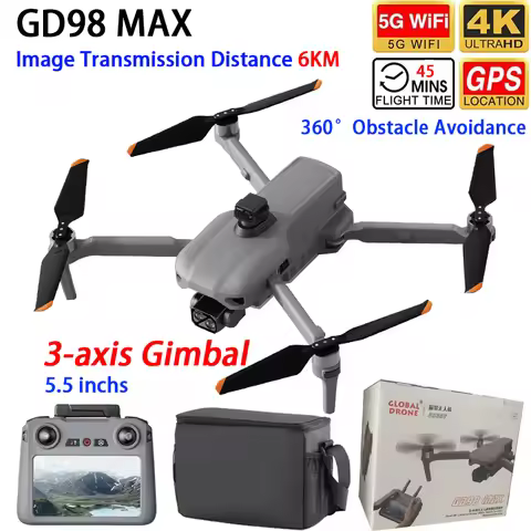 GLOBAL GD98 MAX Professional Drone GPS 6KM FPV 3-axis Gimbal 4K Dual Camera Obstacle Avoidance 5.5" 