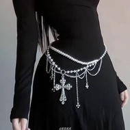 Jubile Hot Girl Style Pearl Cross Waist Chain Retro Niche Sweet Cool yk Niche Punk#禧辣妹风珍珠十字架腰链复古小众甜酷