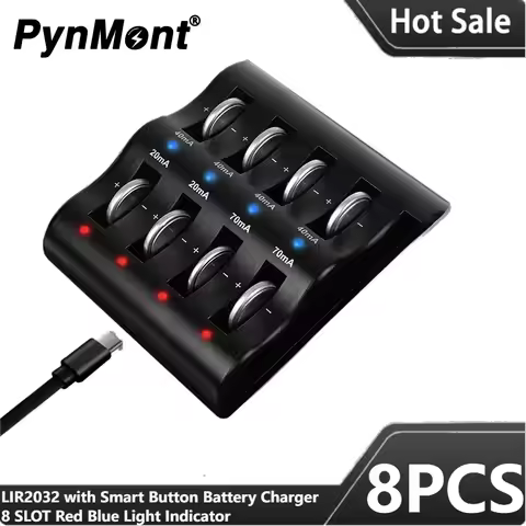 8PCS LIR2032 with Type C Smart Lithium Button Battery Charger 8 SLOT for 1220 1240 1620 1632 2032 20