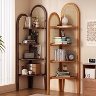 Corner Storage Shelf Living Room Retro Corner Cabinet Display Shelf Bedroom Light Luxury Rattan Stor