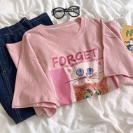 100% Cotton Women's T-shirt Summer Oversize 4XL Loose New Korean Cartoon Print Short-sleeved Round N