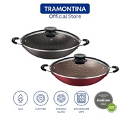 Tramontina Paris 32/36cm Wok with Tempered Glass Lid, Aluminium/Non-Stick/Starflon Max