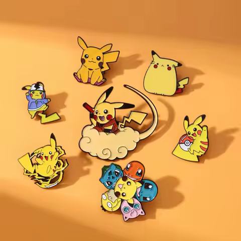 7pcs Pokemon Pikachu & Cloud Hard Enamel Lapel Pins Set Cool Fashion Badges Accessories for Backpack