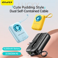 Lucky CCC 3C10000mAh AWEI P23K Special PD FAST Charging Power Bank with Detachable Cable Mini Power 