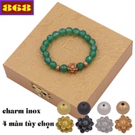8mm faceted cut green bead bracelet - 2-ball stainless steel lotus charm bracelet VTAXLGHSHB8