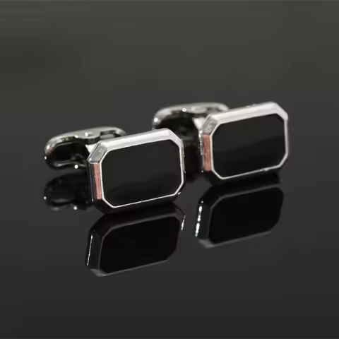 Personality Mens Carbon Fiber Oblong Cufflinks With Whale Back Closure