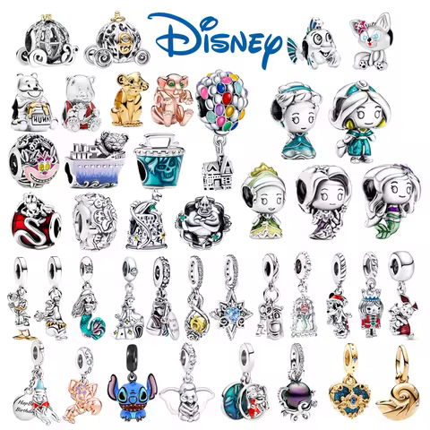 Disney Stitch 925 Sterling Silver Mermaid Simba Dangle Charms Fit Original Bracelet Beads Jewelry DI