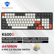 機械師 - K600G-B100W 100鍵藍芽/2.4G/USB-C RGB背光電競鍵盤 [PBT二色 | 佳得隆Gpro2.0 黃軸 | 黑+白]