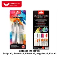 Unicorn Studio Artista Artist Nylon Paint Brush Set of 10 with Round, Flat, Angular & Filbert Tip UA