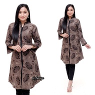 baju batik wanita tunik terbaru 2021 - COD - Tunik Batik Wanita / Tunik Model Terbaru Resleting Leng