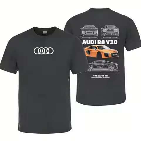 2026 Summer Men's T Shirt Short Sleeve Tee Casual Top Audi R8 V10 Car Graphic Print Streetwear Fashi
